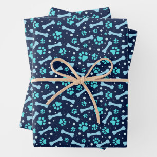 Custom Dog Birthday Blue Paw Print Puppy Pet Wrapping Paper Sheets