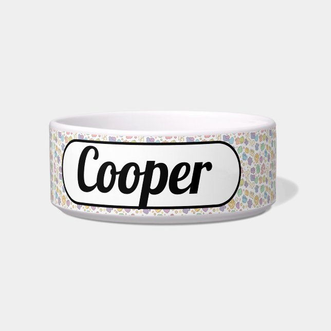 Custom Dog Bowl with Paw Prints – Cooper’s Name (Front)