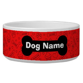 Custom Dog Bowl With Pet Name Bones And Paw Prints by bexilla at Zazzle
