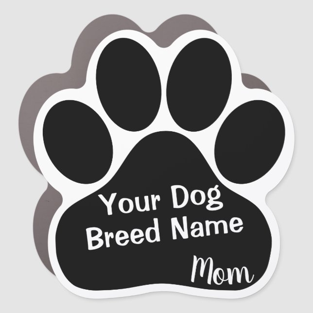 Custom Dog Breed Mom Paw Black Car Magnet (Front)