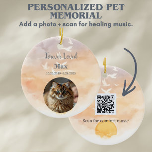 Custom Dog & Cat Loss Keepsake with Music Playlist Ceramic Ornament