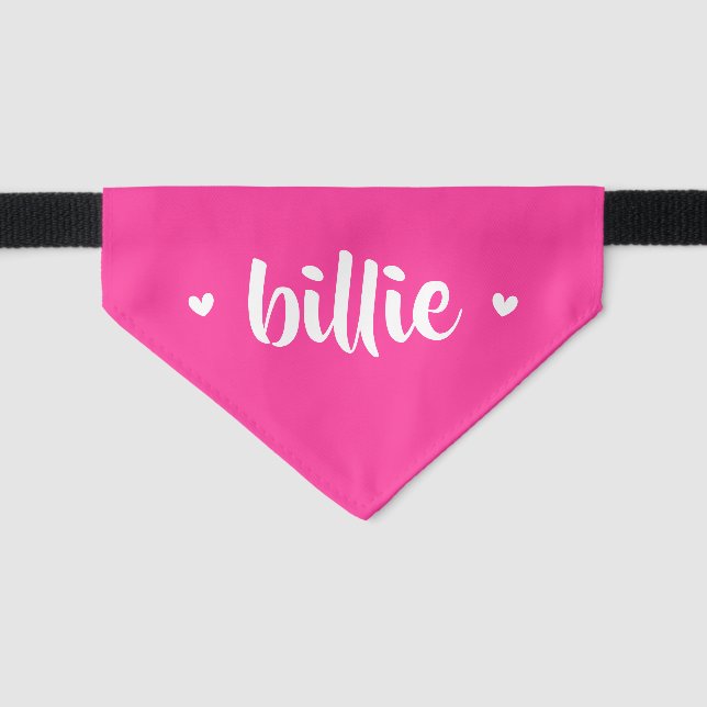 Custom dog cat pet name and hearts hot pink pet bandana collar (Front)