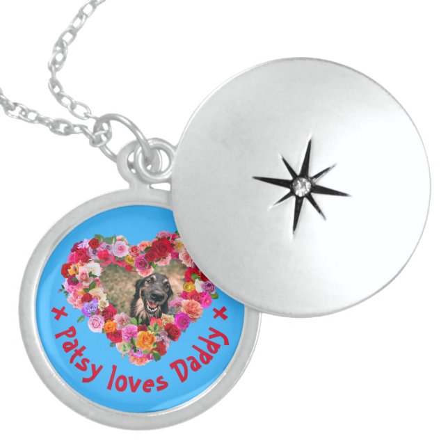 Custom Dog, Cat, Pet Photo Father's Day Rose Heart Locket Necklace (Front)