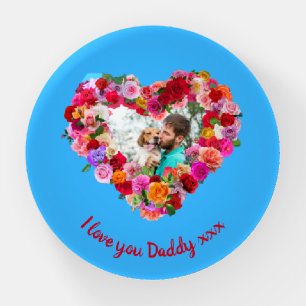 Custom Dog, Cat, Pet Photo Father's Day Rose Heart Paperweight
