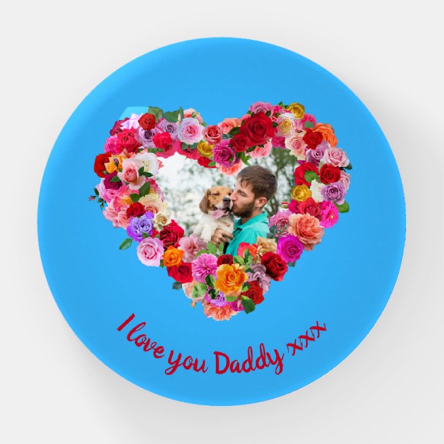 Custom Dog, Cat, Pet Photo Father's Day Rose Heart Paperweight (Front)