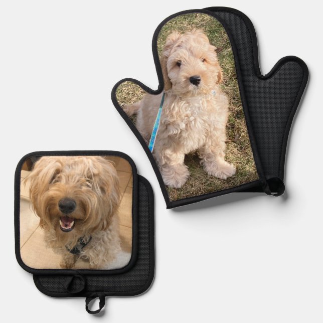 Custom dog cat pet photo picture personalized oven mitt & pot holder set (Front/Back)