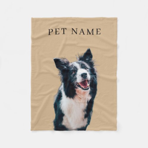 Custom Dog Cat Portrait Pet Photo Name Beige Fleece Blanket