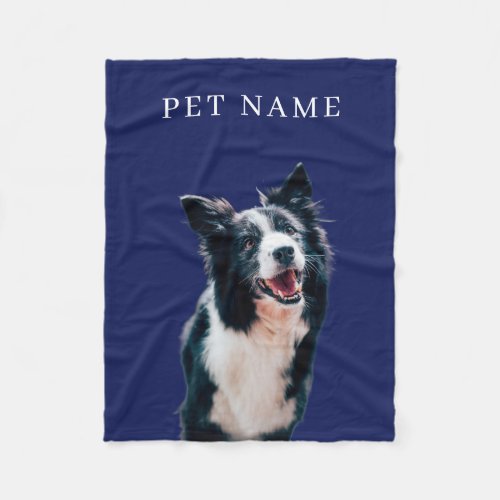 Custom Dog Cat Portrait Pet Photo Name Blue Fleece Blanket