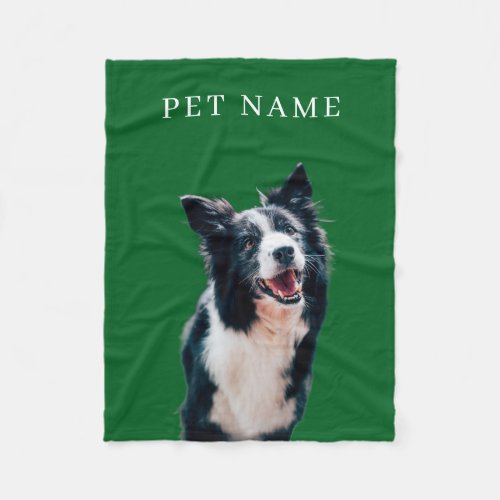 Custom Dog Cat Portrait Pet Photo Name Green Fleece Blanket