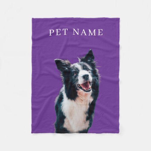 Custom Dog Cat Portrait Pet Photo Name Purple Fleece Blanket