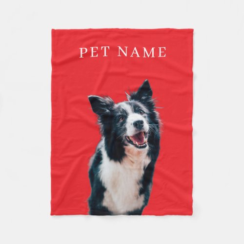 Custom Dog Cat Portrait Pet Photo Name Red Fleece Blanket