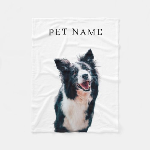 Custom Dog Cat Portrait Pet Photo Name White Fleece Blanket