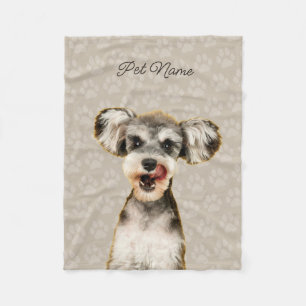 Custom Dog Cat Portrait Pet Photo Paw Name Beige Fleece Blanket