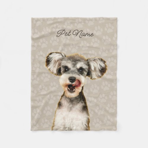 Custom Dog Cat Portrait Pet Photo Paw Name Beige Fleece Blanket