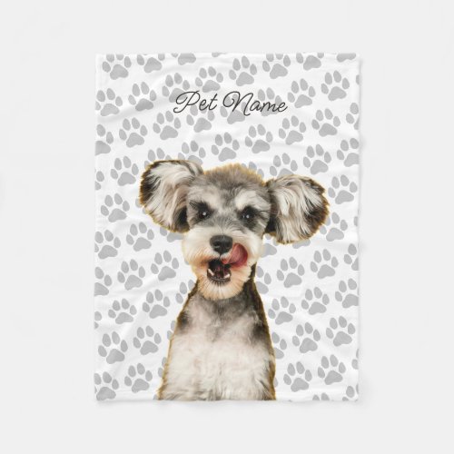Custom Dog Cat Portrait Pet Photo Paw Name White Fleece Blanket