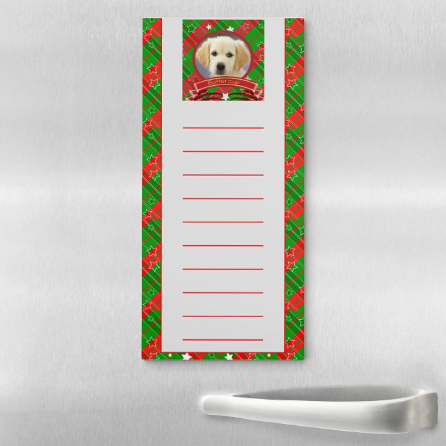 Custom Dog Christmas Red Green Lined Magnetic Notepad (In Situ)