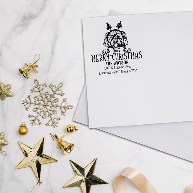 Custom Dog Christmas Return Address Rubber Stamp (Creator Uploaded)