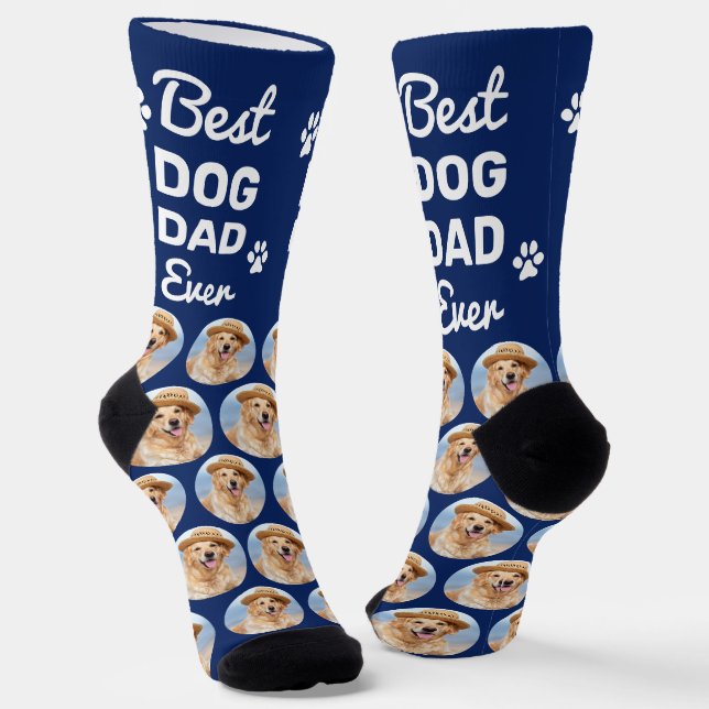 Custom DOG DAD Personalized Fun Pattern Pet Photo Socks (Angled)