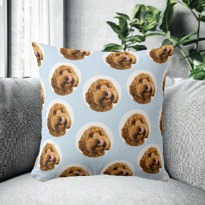 Custom Dog Face | Light Blue Personalised Photo  Throw Pillow