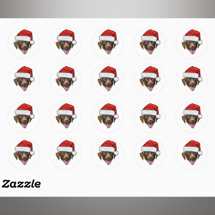 Custom Dog Face Photo Santa Hat Christmas Classic Round Sticker