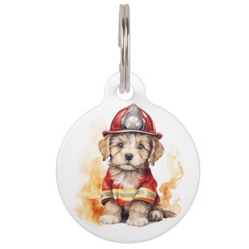 Custom Dog Fireman Suit Firefighter in Training  Pet ID Tag