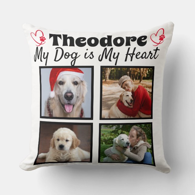 Custom dog four photo collage  throw pillow (Front)