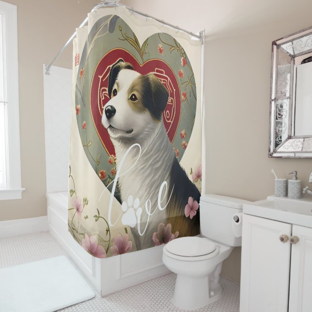 Custom Dog Love Paw Print Heart Photo Personalized Shower Curtain (In Situ)
