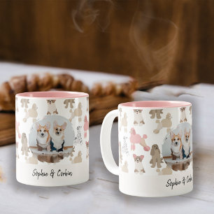 Custom Dog Lover Photo Name   Pet Pattern Coffee Two-Tone Coffee Mug