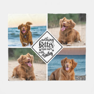 Custom Dog Lover Script 4 Pet Photo Collage & Name Fleece Blanket