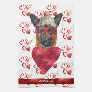 Custom Dog Lover Valentine Gift German Shepherd Kitchen Towel
