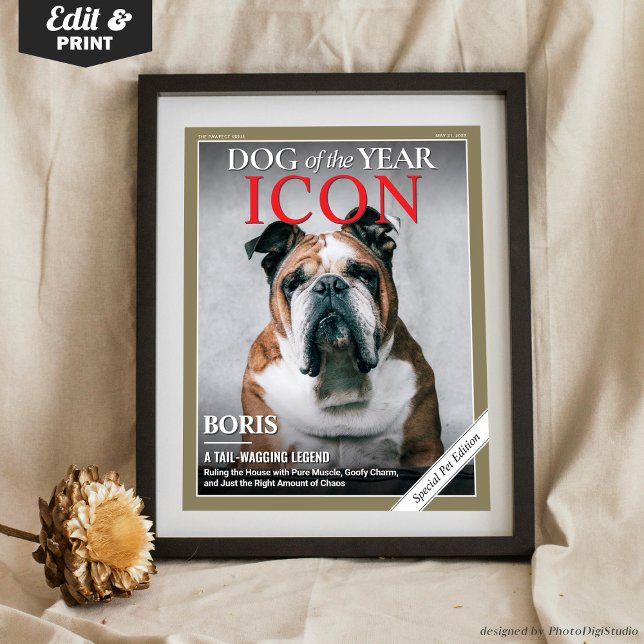 Custom Dog Magazine Cover Template Pet Portrait  Poster (Custom Dog Magazine Cover Template Pet Portrait Poster)