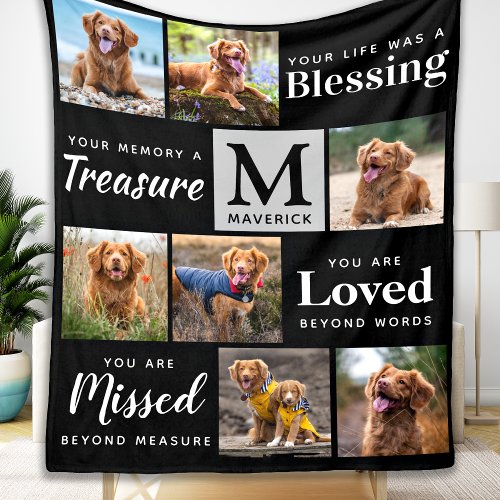 Custom Dog Memorial Pet Loss 7 Photo Collage Fleece Blanket