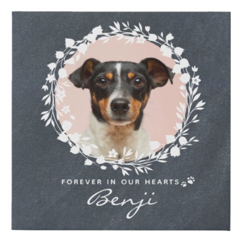 Custom Dog Memorial Pet Loss Keepsake Photo Wreath Faux Canvas Print