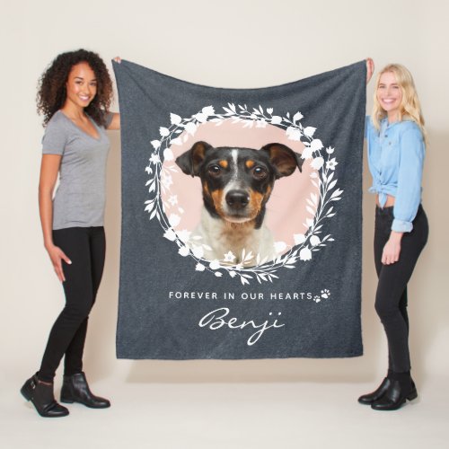 Custom Dog Memorial Pet Loss Keepsake Photo Wreath Fleece Blanket