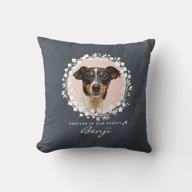 Custom Dog Memorial Pet Loss Keepsake Photo Wreath Throw Pillow (Front)