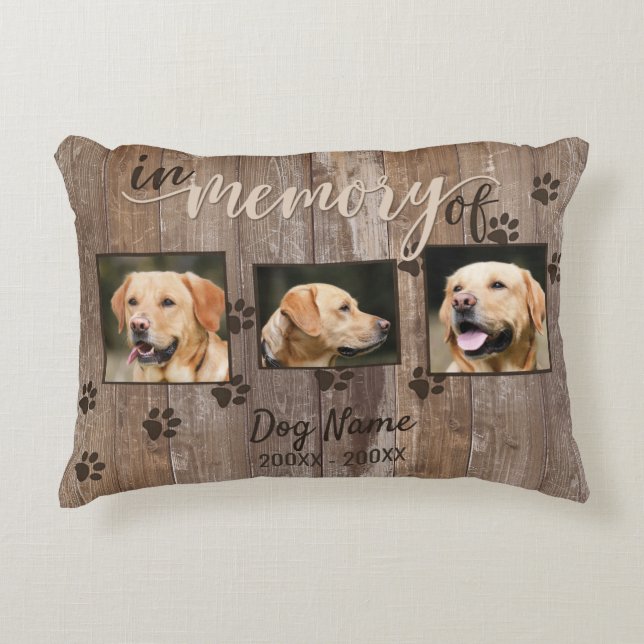 Custom Dog Memorial Rustic Wood Look Accent Pillow (Front)