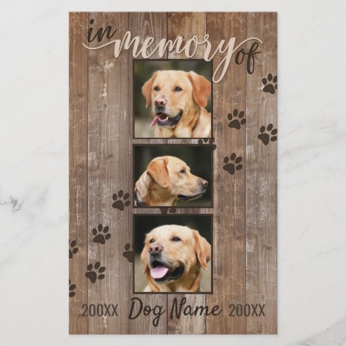 Custom Dog Memorial Rustic Wood Look Announcement