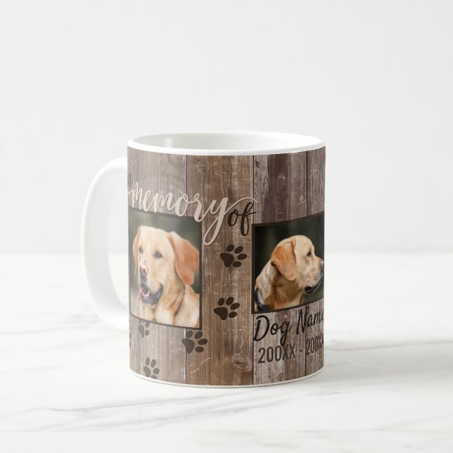 Custom Dog Memorial Rustic Wood Look Coffee Mug (Front Left)