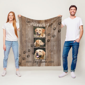 Custom Dog Memorial Rustic Wood Look Fleece Blanket