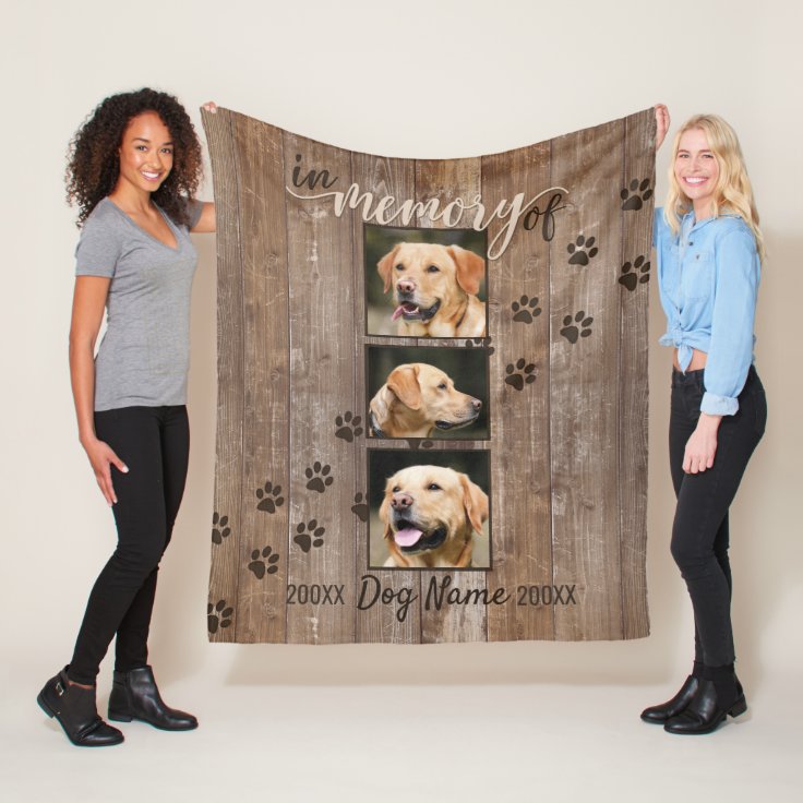 Custom Dog Memorial Rustic Wood Look Fleece Blanket | Zazzle