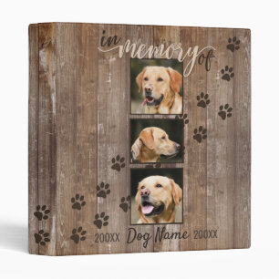 Custom Dog Memorial Rustic Wood Look Keepsake 3 Ring Binder