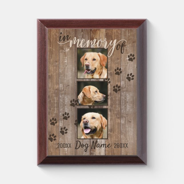 Custom Dog Memorial Rustic Wood Look Keepsake Award Plaque (Vertical)