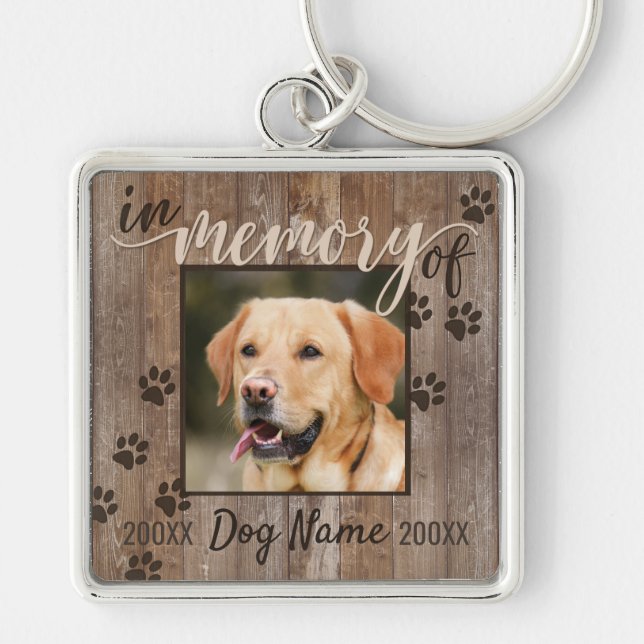 Custom Dog Memorial Rustic Wood Look Keychain (Front)
