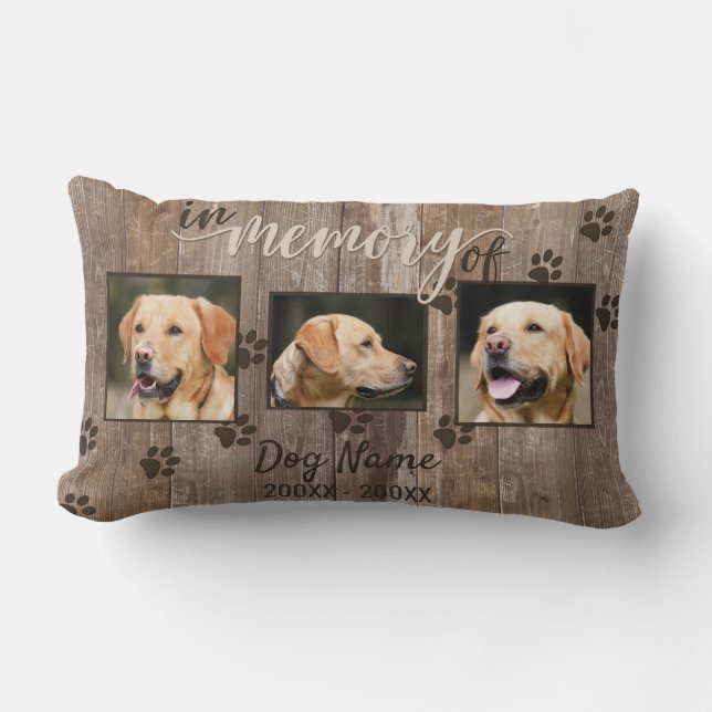 Custom Dog Memorial Rustic Wood Look Lumbar Pillow (Front)