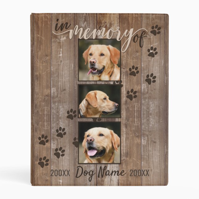 Custom Dog Memorial Rustic Wood Look Mini Binder (Front)