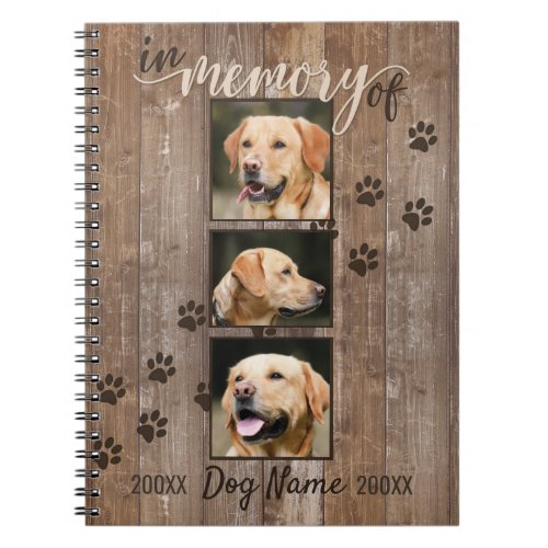 Custom Dog Memorial Rustic Wood Look Notebook