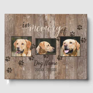 Custom Dog Memorial Rustic Wood Look Remembrance Guest Book