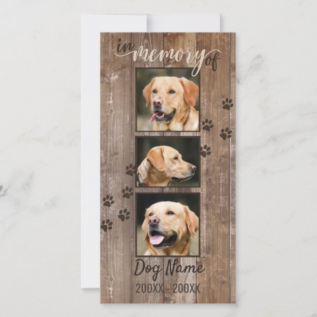 Custom Dog Memorial Rustic Wood Look Sympathy Card (Front)