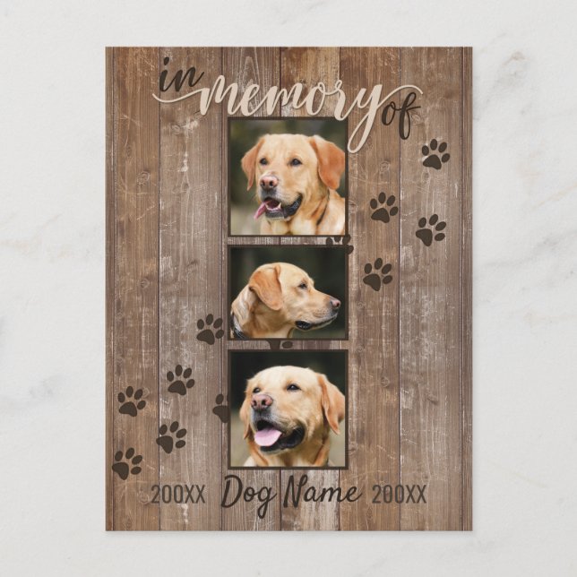 Custom Dog Memorial Rustic Wood Look Sympathy Postcard (Front)