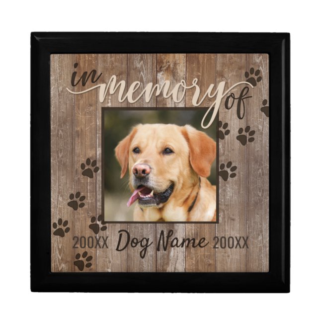 Custom Dog Memorial Rustic Wood Look Urn Gift Box (Front)